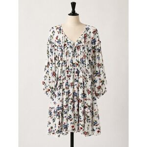 Floral Ruffle Tiered Mini Dress White XS Cottagecore Boho Prairie